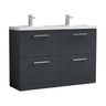 [BFLE1433C2] Balterley Level 1200mm Floor Standing 4 Drawer Vanity Unit with Double Basin, Handles & Overflow for Bathroom Storage Gloss White - Cutout