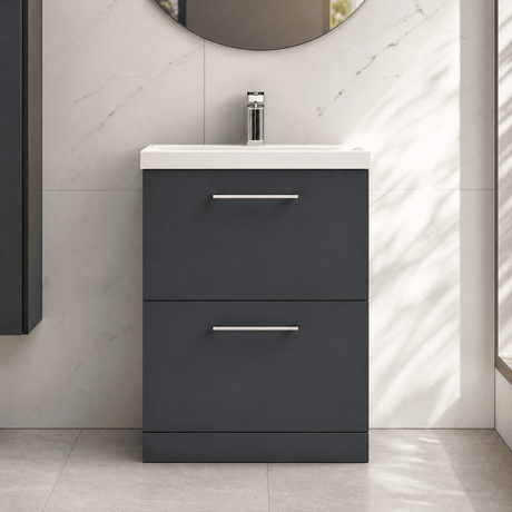 [BFLE1433D] Bramshall Contemporary 2 Drawer Floor Standing Vanity Unit, Choice of Size, Colour and Basin - Silo