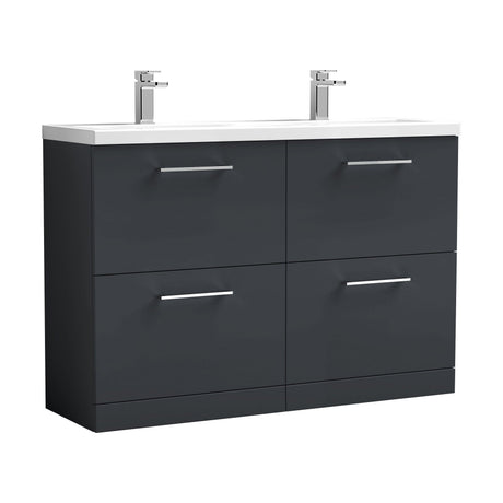 [BFLE1433F] Balterley Level 1200mm Floor Standing 4 Drawer Vanity Unit with Double Basin, Handles & Overflow for Bathroom Storage Gloss White - Cutout
