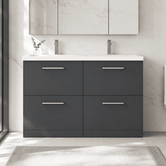 [BFLE1433F] Balterley Level 1200mm Floor Standing 4 Drawer Vanity Unit with Double Basin, Handles & Overflow for Bathroom Storage Gloss White - Lifestyle 1