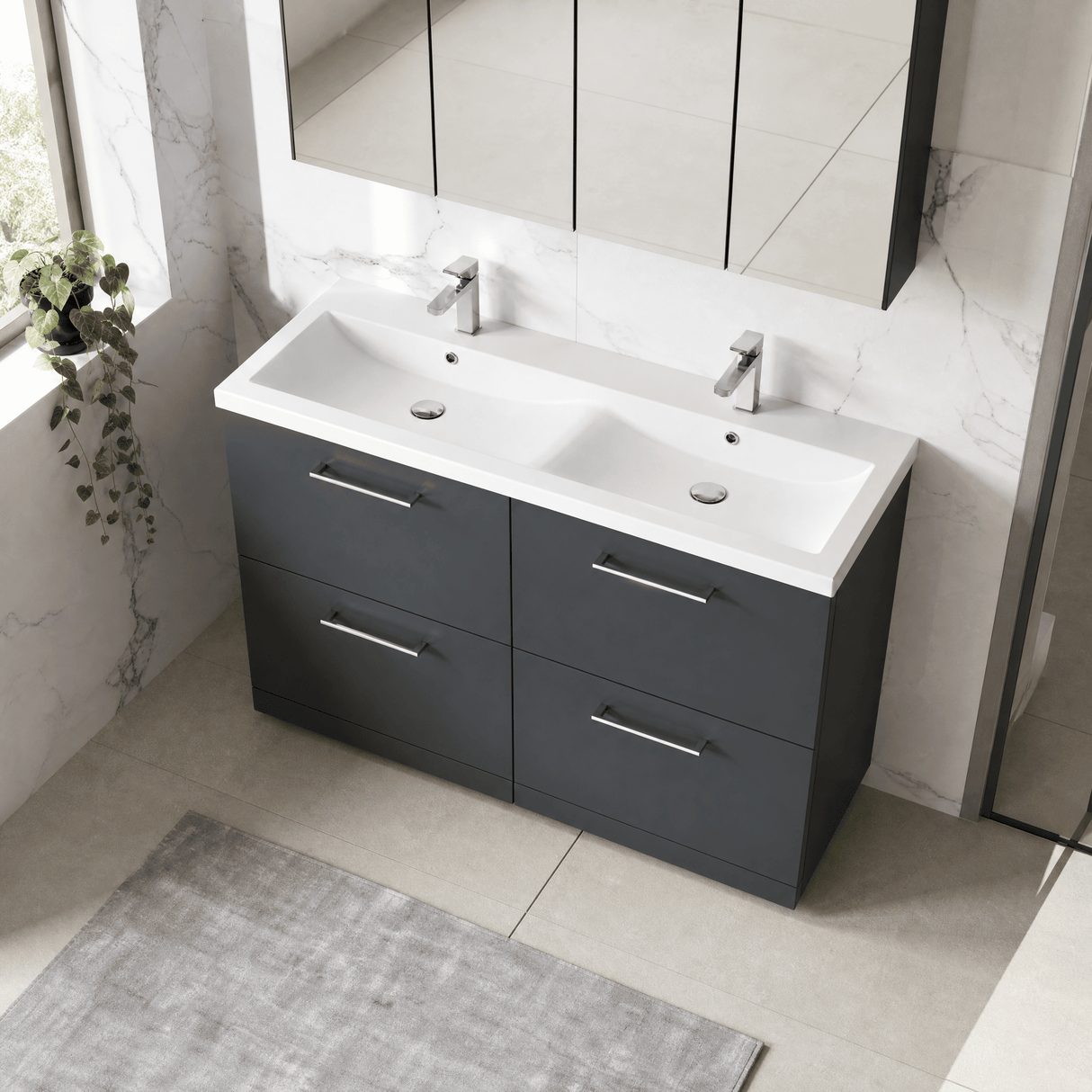 [BFLE1433F] Balterley Level 1200mm Floor Standing 4 Drawer Vanity Unit with Double Basin, Handles & Overflow for Bathroom Storage Gloss White - Lifestyle 2