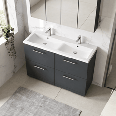 [BFLE1433F] Balterley Level 1200mm Floor Standing 4 Drawer Vanity Unit with Double Basin, Handles & Overflow for Bathroom Storage Gloss White - Lifestyle 2