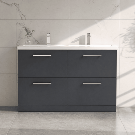 [BFLE1433F] Balterley Level 1200mm Floor Standing 4 Drawer Vanity Unit with Double Basin, Handles & Overflow for Bathroom Storage Gloss White - Silo