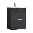 [BFLE1433G] Balterley  Contemporary Bathroom 2-Drawer Floor-Standing Curved Basin Vanity Unit, Dark Grey, 600mm - Cutout