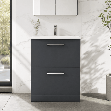 [BFLE1433G] Bramshall Contemporary 2 Drawer Floor Standing Vanity Unit, Choice of Size, Colour and Basin - Silo