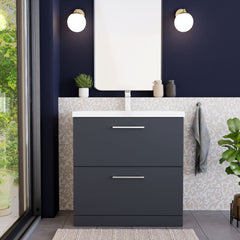 [BFLE1435A] Bramshall Contemporary 2 Drawer Floor Standing Vanity Unit, Choice of Size, Colour and Basin