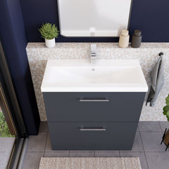 [BFLE1435A] Balterley Modern Bathroom 2 Drawer Floor Standing Vanity Unit & Rectangular Mid-Edge Basin, Dark Grey, 800 mm - Lifestyle 2