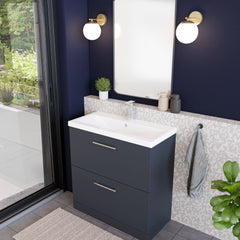 [BFLE1435A] Balterley Modern Bathroom 2 Drawer Floor Standing Vanity Unit & Rectangular Mid-Edge Basin, Dark Grey, 800 mm - Lifestyle 3