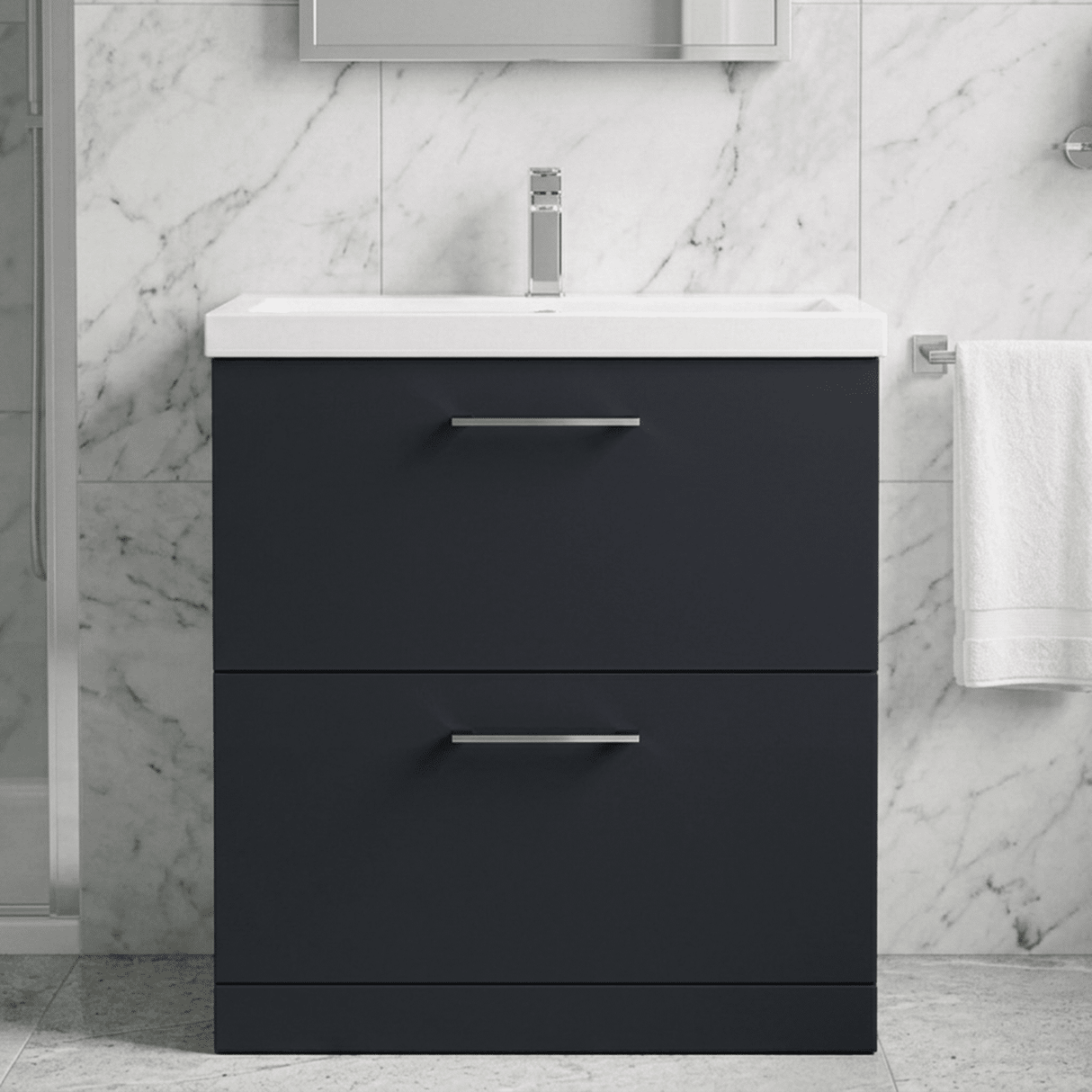 [BFLE1435A] Bramshall Contemporary 2 Drawer Floor Standing Vanity Unit, Choice of Size, Colour and Basin - Silo