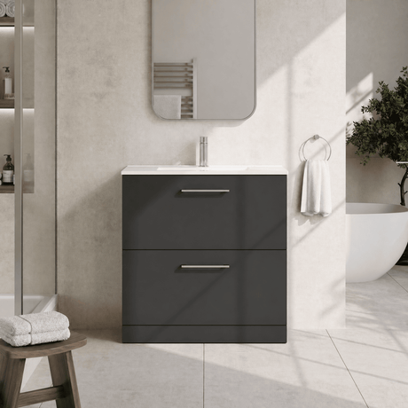 [BFLE1435B] Bramshall Contemporary 2 Drawer Floor Standing Vanity Unit, Choice of Size, Colour and Basin - Silo
