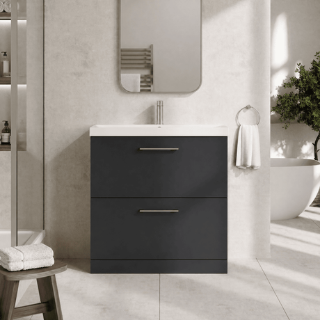 [BFLE1435D] Bramshall Contemporary 2 Drawer Floor Standing Vanity Unit, Choice of Size, Colour and Basin - Silo