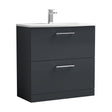 [BFLE1435G] Balterley  Modern Bathroom Floor Standing 2 Soft Close Drawer Vanity Unit & Curved Basin, Dark Grey, 800mm - Cutout