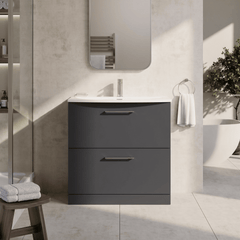 [BFLE1435G] Bramshall Contemporary 2 Drawer Floor Standing Vanity Unit, Choice of Size, Colour and Basin - Silo