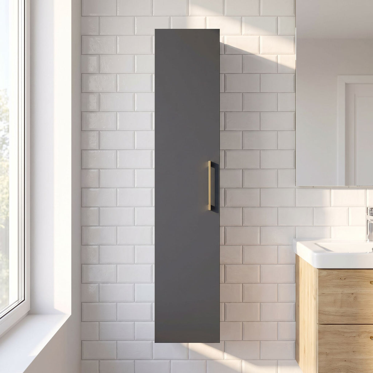 [BFLE1461H017] Bramshall 300mm Wall Hung 1 Door Tall Unit - Choice of Colour and Handle Finish - Lifestyle 1