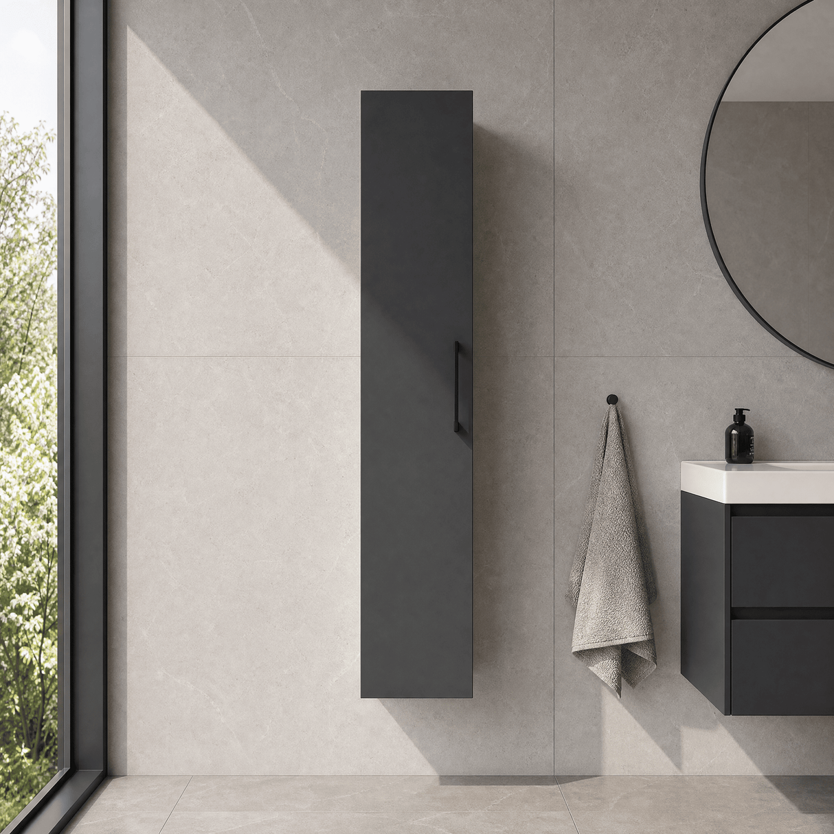 [BFLE1461H018] Bramshall 300mm Wall Hung 1 Door Tall Unit - Choice of Colour and Handle Finish - Lifestyle 1