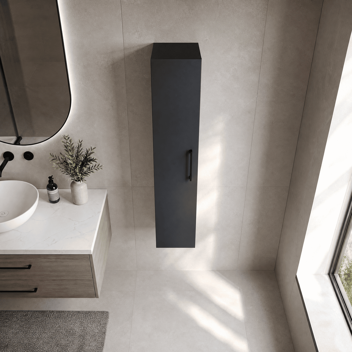 [BFLE1461H018] Bramshall 300mm Wall Hung 1 Door Tall Unit - Choice of Colour and Handle Finish - Lifestyle 2