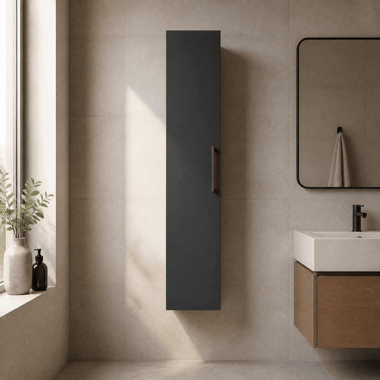 [BFLE1461H019] Bramshall 300mm Wall Hung 1 Door Tall Unit - Choice of Colour and Handle Finish - Lifestyle 1
