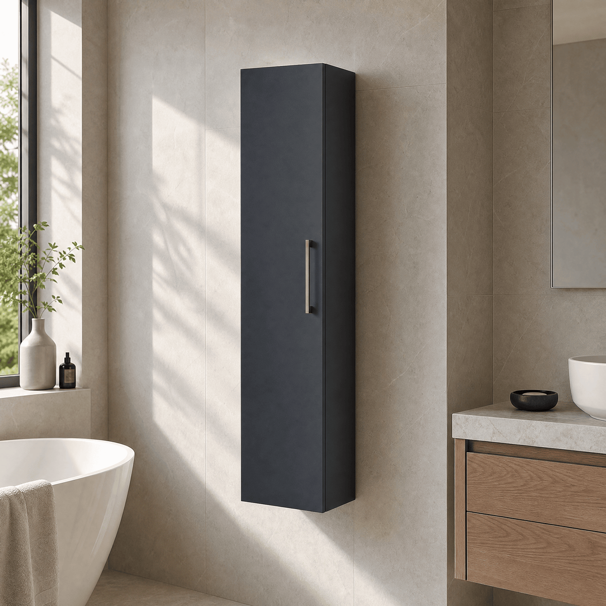 [BFLE1461H019] Bramshall 300mm Wall Hung 1 Door Tall Unit - Choice of Colour and Handle Finish - Lifestyle 3