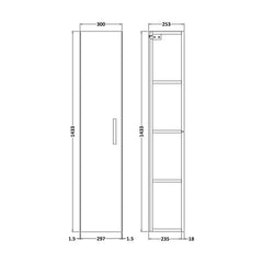[BFLE1461] Bramshall 300mm Wall Hung 1 Door Tall Unit – Choice of Colour and Handle Finish - Technical Drawing