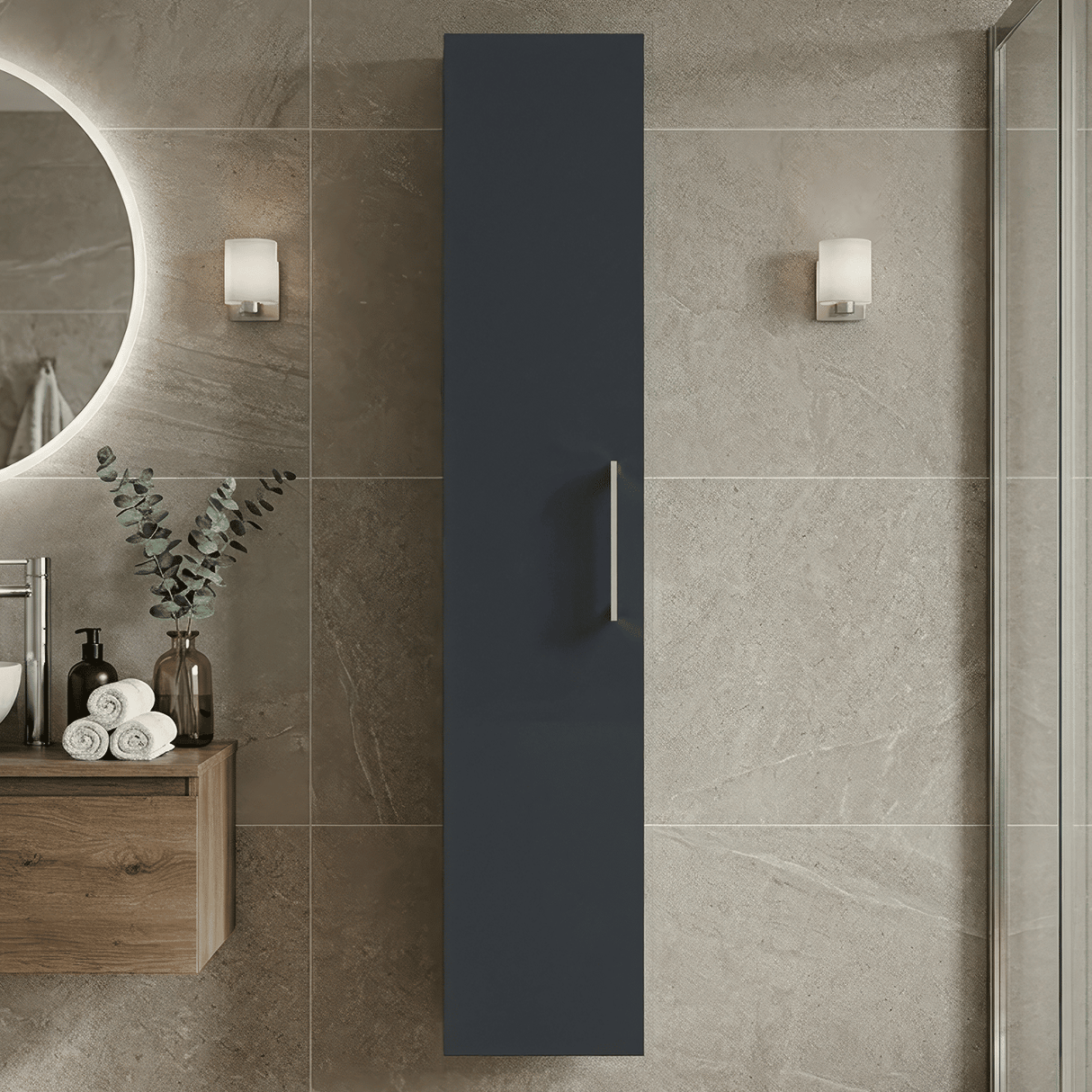 [BFLE1461] Bramshall 300mm Wall Hung 1 Door Tall Unit – Choice of Colour and Handle Finish - Silo