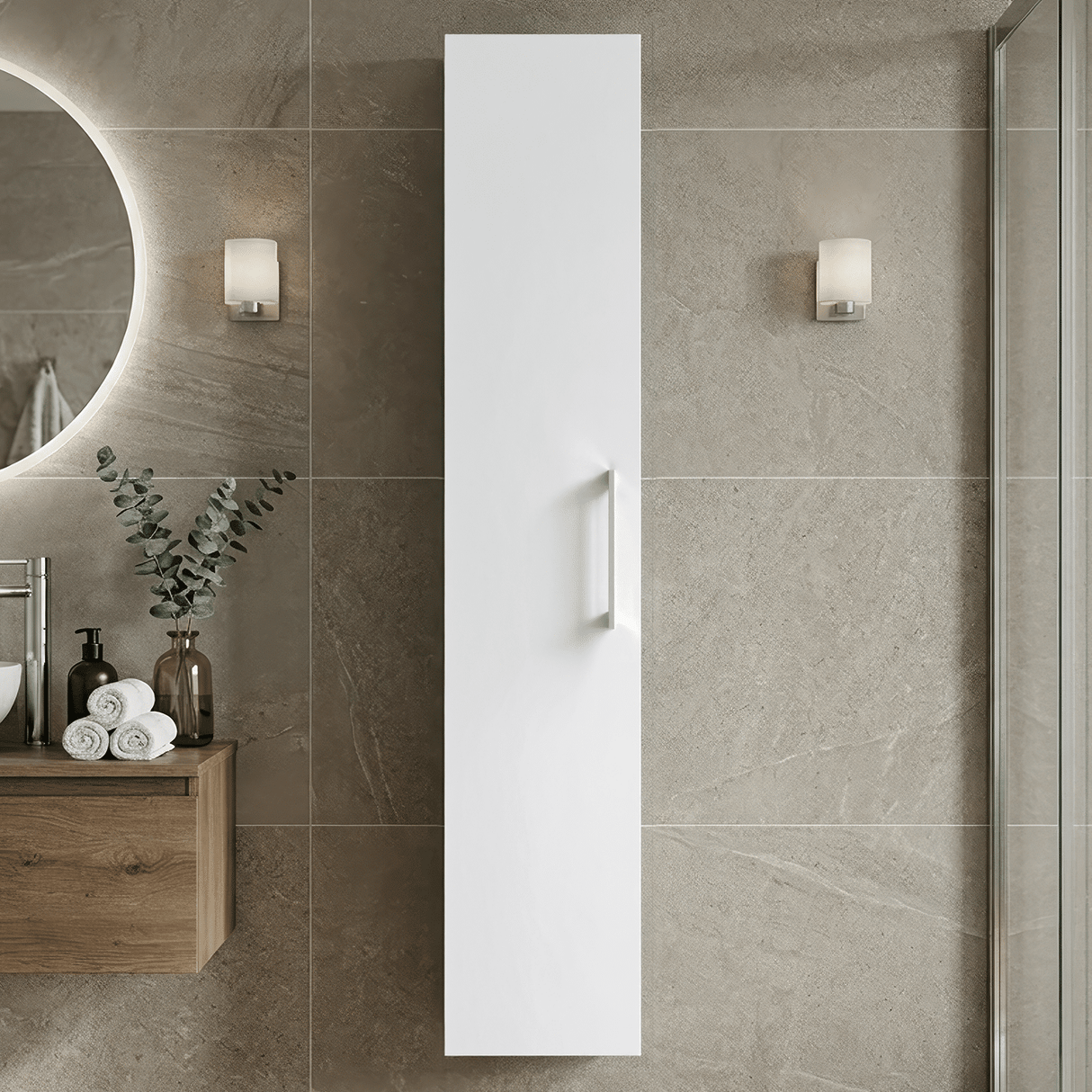 [BFLE161] Bramshall 300mm Wall Hung 1 Door Tall Unit – Choice of Colour and Handle Finish - Silo
