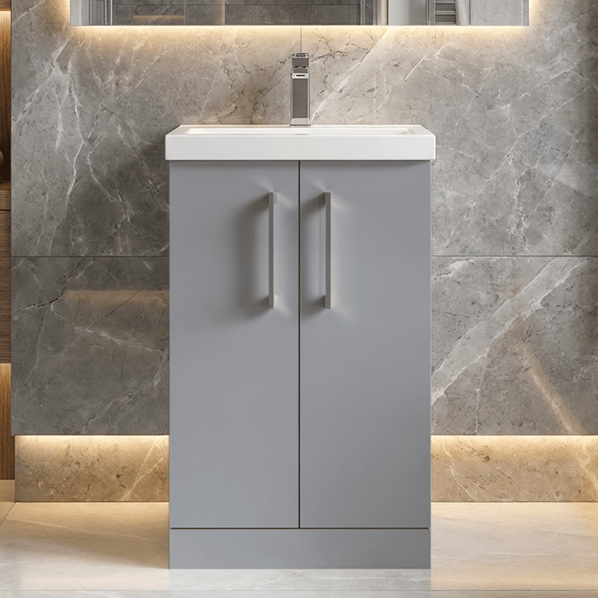 [BFLE2201A] Contemporary Floor Standing Vanity Unit with Mid-Edge Basin, Choice of Size - Silo
