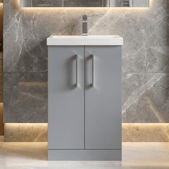 [BFLE2201A] Contemporary Floor Standing Vanity Unit with Mid-Edge Basin, Choice of Size - Silo