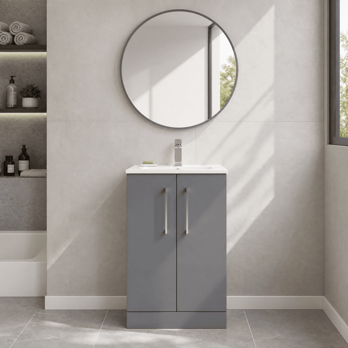 [BFLE2201B] Bramshall Contemporary 2 Soft Close Doors Floor Standing Vanity Basin Unit, Choice of Size/Basin Type/Colour - Silo