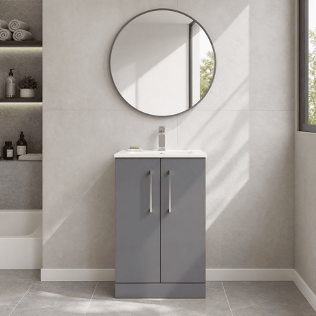 [BFLE2201B] Bramshall Contemporary 2 Soft Close Doors Floor Standing Vanity Basin Unit, Choice of Size/Basin Type/Colour - Silo