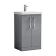 [BFLE2201D] Balterley  Contemporary Bathroom 2 Soft Close Door & Thin-Edge Floor Standing Vanity Unit Basin, Satin Grey, 500mm - Cutout