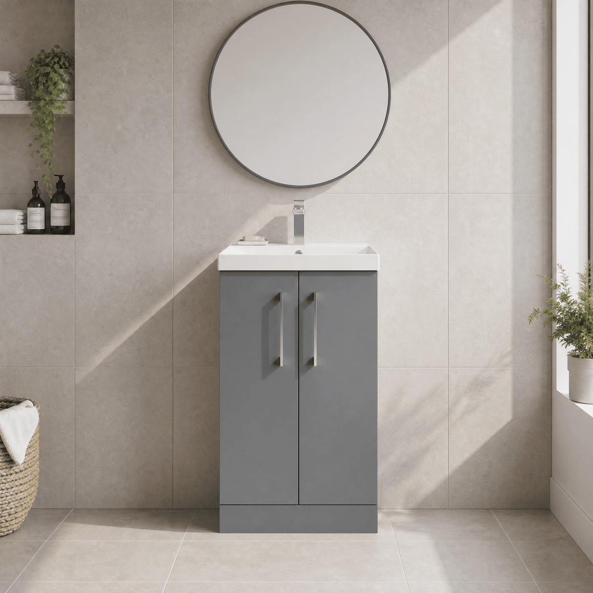 [BFLE2201D] Bramshall Contemporary 2 Soft Close Doors Floor Standing Vanity Basin Unit, Choice of Size/Basin Type/Colour - Silo