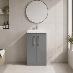 [BFLE2201D] Bramshall Contemporary 2 Soft Close Doors Floor Standing Vanity Basin Unit, Choice of Size/Basin Type/Colour - Silo