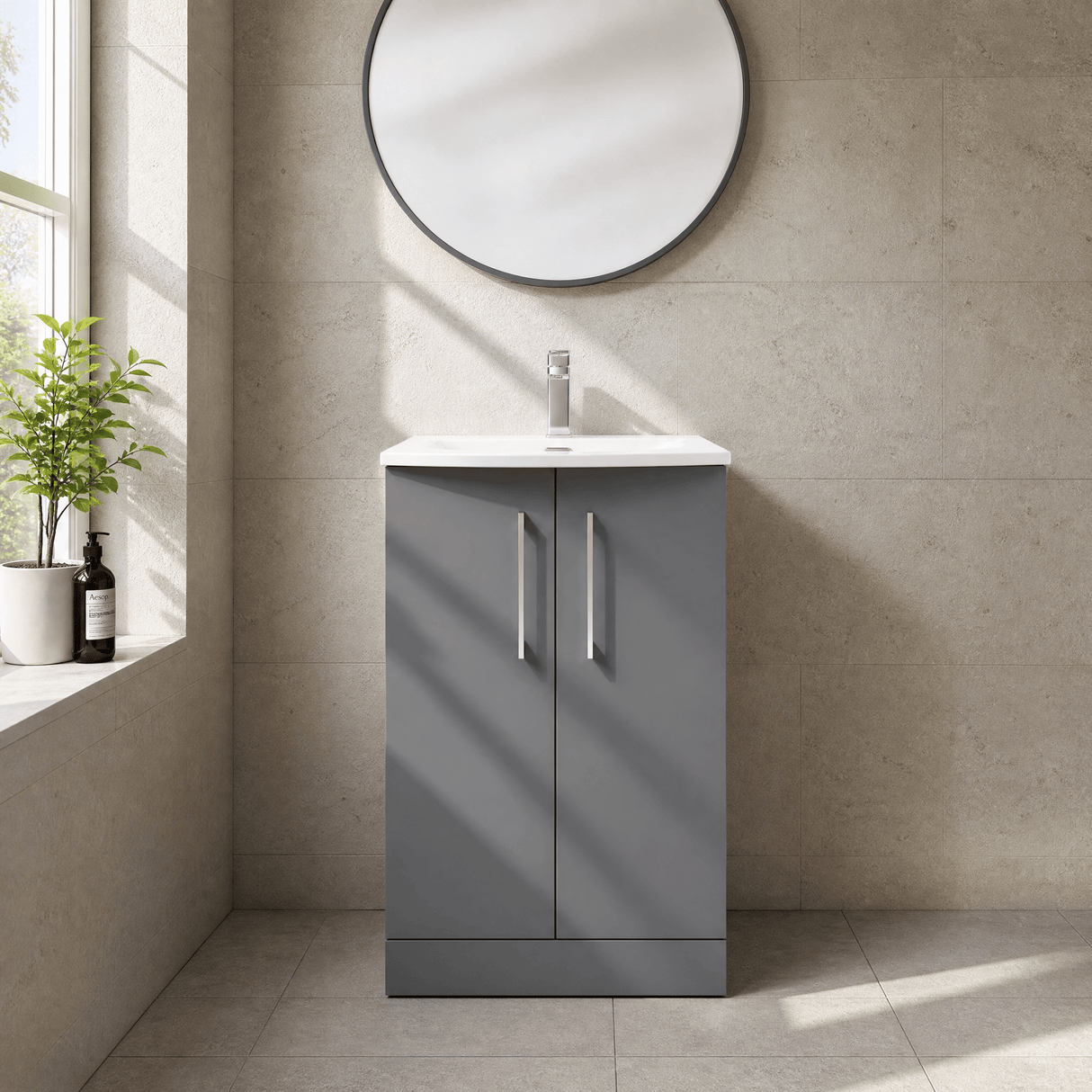 [BFLE2201G] Bramshall Contemporary 2 Soft Close Doors Floor Standing Vanity Basin Unit, Choice of Size/Basin Type/Colour - Silo