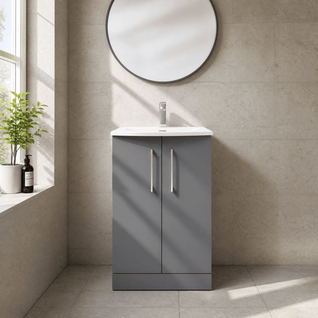 [BFLE2201G] Bramshall Contemporary 2 Soft Close Doors Floor Standing Vanity Basin Unit, Choice of Size/Basin Type/Colour - Silo