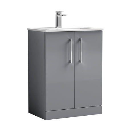 [BFLE2203B] Balterley Level Modern Bathroom 2 Soft Close Door & Minimalist Floor Standing Vanity Unit Basin, Satin Grey, 440mm - Cutout