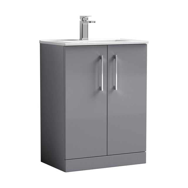 [BFLE2203B] Balterley Level Modern Bathroom 2 Soft Close Door & Minimalist Floor Standing Vanity Unit Basin, Satin Grey, 440mm - Cutout