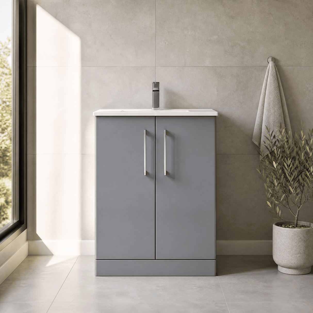 [BFLE2203B] Bramshall Contemporary 2 Soft Close Doors Floor Standing Vanity Basin Unit, Choice of Size/Basin Type/Colour - Silo