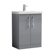 [BFLE2203D] Balterley  Contemporary Bathroom 2 Soft Close Door & Thin-Edge Floor Standing Vanity Unit Basin, Satin Grey, 600mm - Cutout