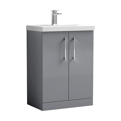 [BFLE2203D] Balterley  Contemporary Bathroom 2 Soft Close Door & Thin-Edge Floor Standing Vanity Unit Basin, Satin Grey, 600mm - Cutout