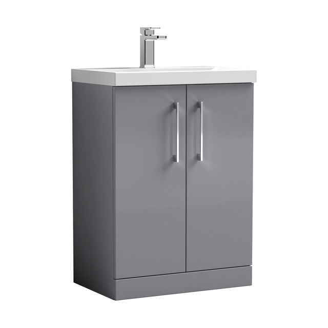 [BFLE2203D] Balterley  Contemporary Bathroom 2 Soft Close Door & Thin-Edge Floor Standing Vanity Unit Basin, Satin Grey, 600mm - Cutout