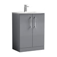[BFLE2203G] Balterley  Modern Bathroom Floor Standing 2 Soft Close Door Vanity Unit & Curved Basin, Satin Grey, 600mm - Cutout