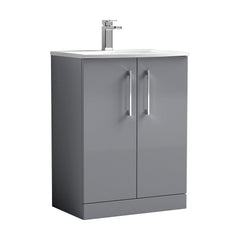 [BFLE2203G] Balterley  Modern Bathroom Floor Standing 2 Soft Close Door Vanity Unit & Curved Basin, Satin Grey, 600mm - Cutout
