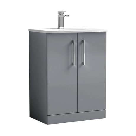[BFLE2203G] Balterley  Modern Bathroom Floor Standing 2 Soft Close Door Vanity Unit & Curved Basin, Satin Grey, 600mm - Cutout