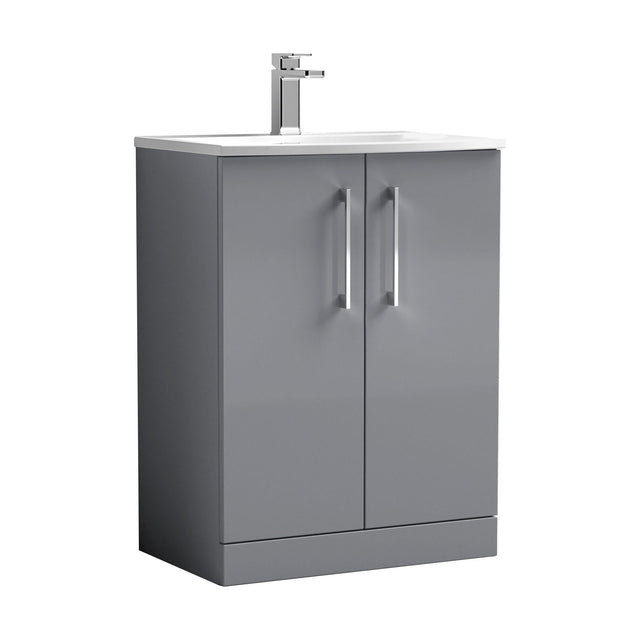 [BFLE2203G] Balterley  Modern Bathroom Floor Standing 2 Soft Close Door Vanity Unit & Curved Basin, Satin Grey, 600mm - Cutout