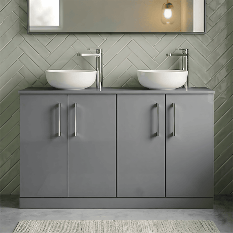 [BFLE2203W2] Balterley Level Modern Bathroom 2 Door Floor Standing Vanity Unit with Laminate Worktop & Handles, Satin Grey, 1205 mm - Silo