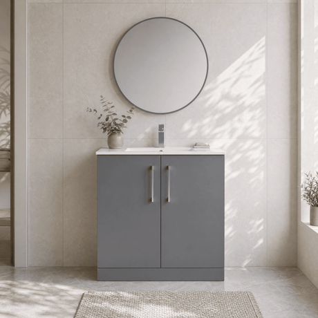 [BFLE2205B] Bramshall Contemporary 2 Soft Close Doors Floor Standing Vanity Basin Unit, Choice of Size/Basin Type/Colour - Silo