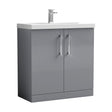 [BFLE2205D] Balterley  Contemporary Bathroom 2 Soft Close Door & Thin-Edge Floor Standing Vanity Unit Basin, Satin Grey, 800mm - Cutout