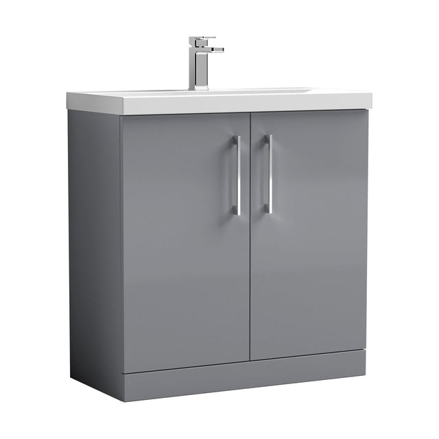 [BFLE2205D] Balterley  Contemporary Bathroom 2 Soft Close Door & Thin-Edge Floor Standing Vanity Unit Basin, Satin Grey, 800mm - Cutout