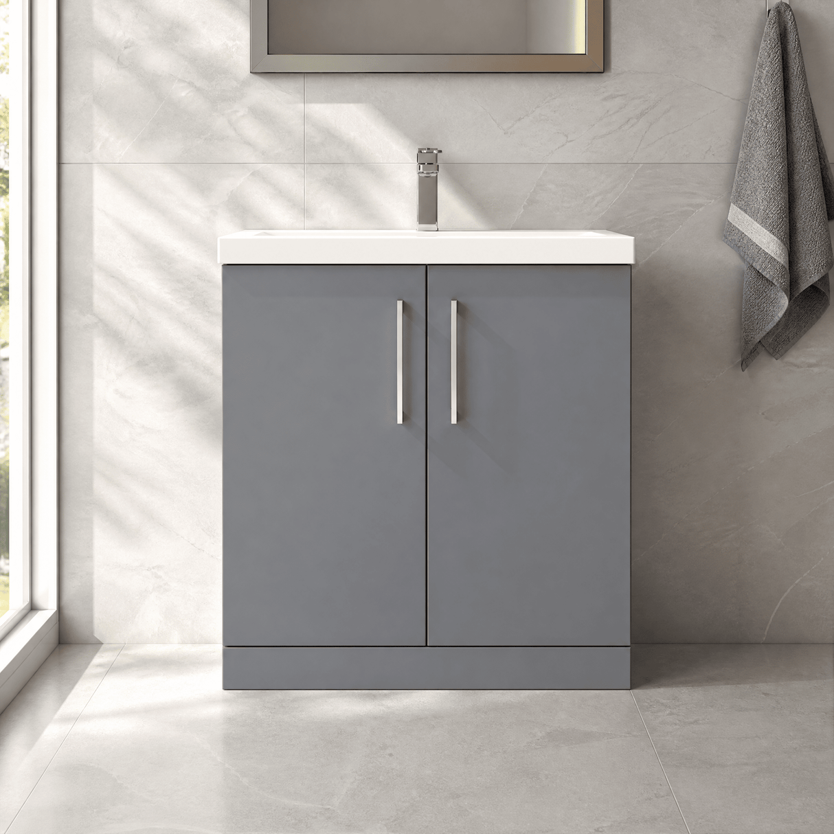 [BFLE2205D] Bramshall Contemporary 2 Soft Close Doors Floor Standing Vanity Basin Unit, Choice of Size/Basin Type/Colour - Silo