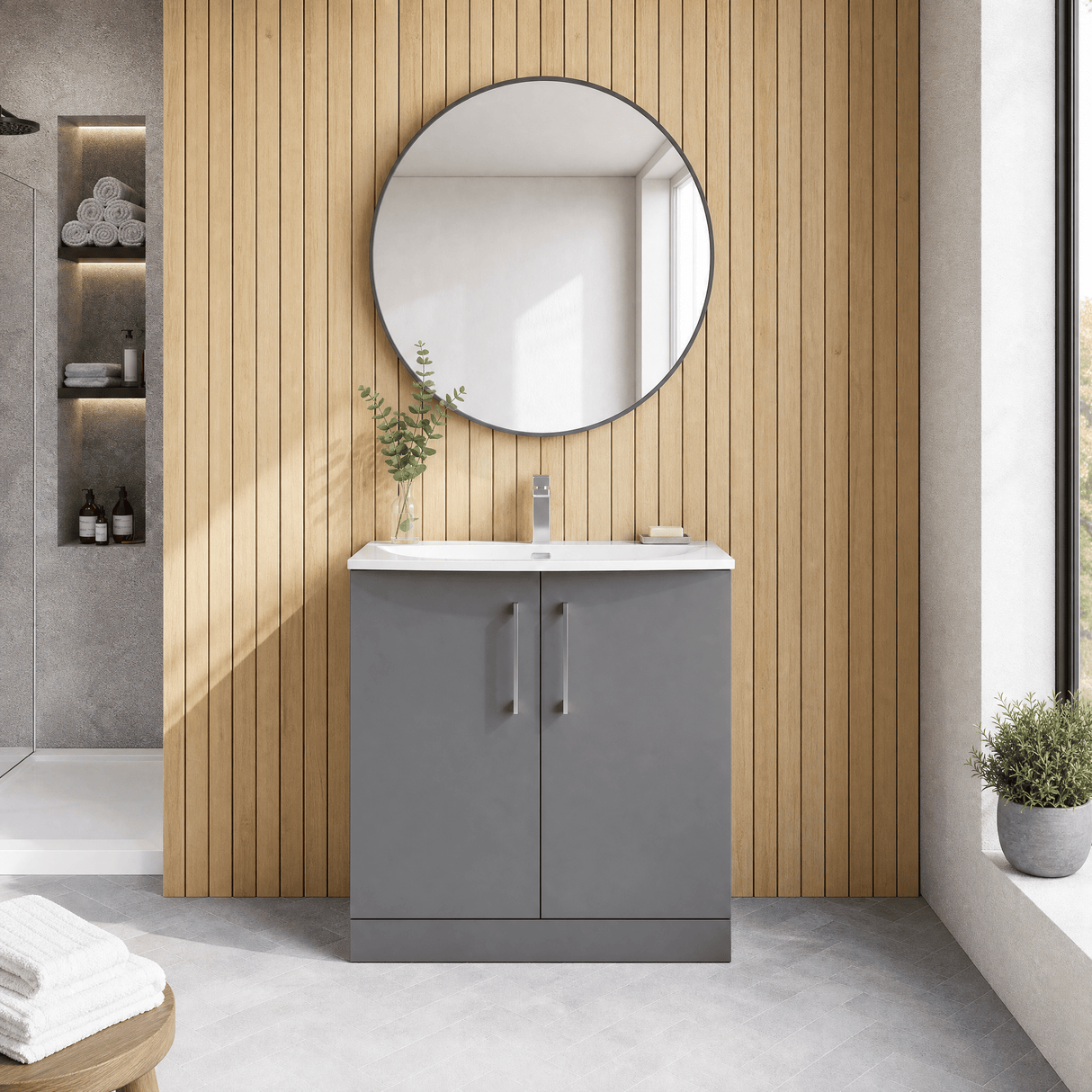 [BFLE2205G] Bramshall Contemporary 2 Soft Close Doors Floor Standing Vanity Basin Unit, Choice of Size/Basin Type/Colour - Silo